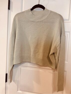 Divided Cropped Crewneck Sweater Light Beige Soft Ribbed Knit Cozy Cropped Y2K